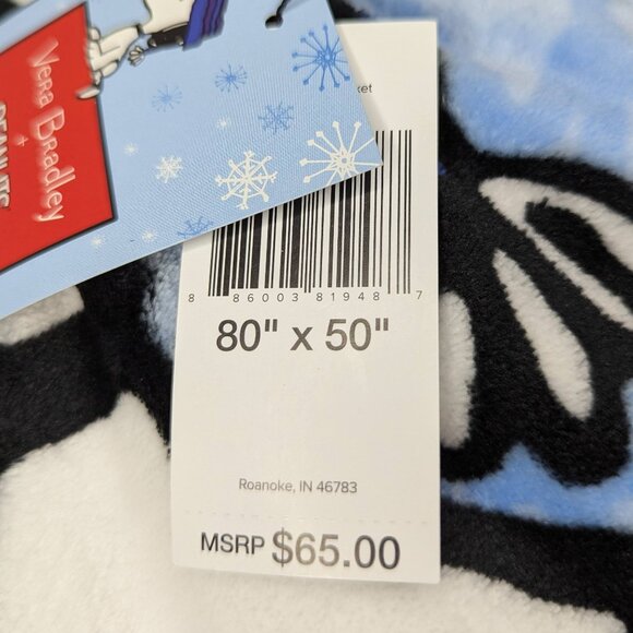 Vera Bradley New Peanuts Ski Slope Snoopy 80" x 50" Soft Fleece Throw - Picture 2 of 5